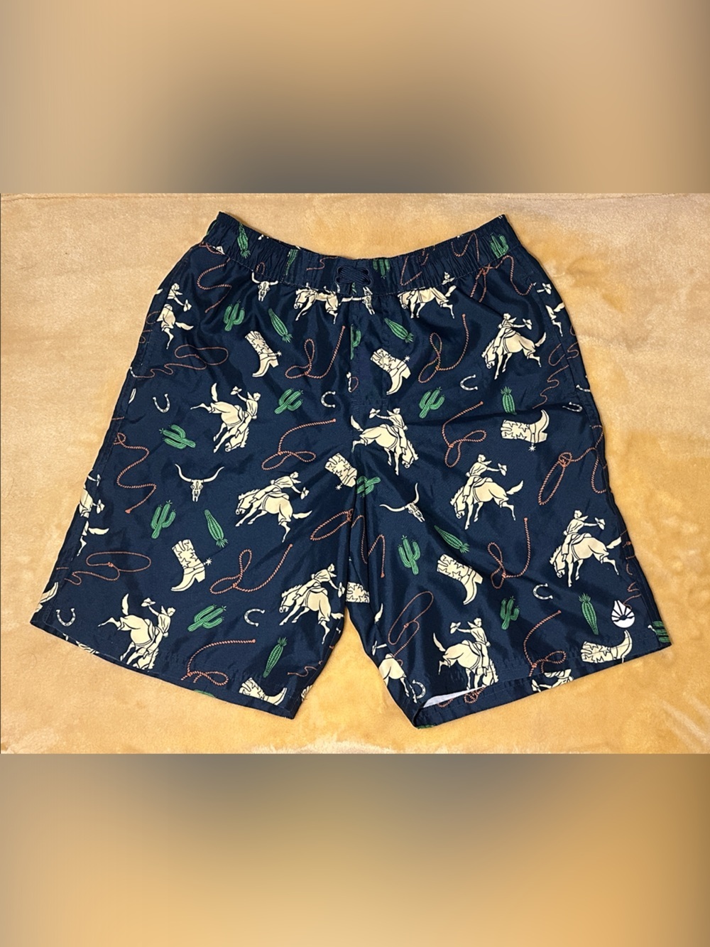 Men's Navy Western-Print Hybrid Shorts